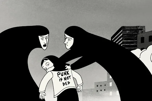 Une image tirée du film Persepolis, réalisé par Satrapi d'après ses propres mémoires de bande dessinée.