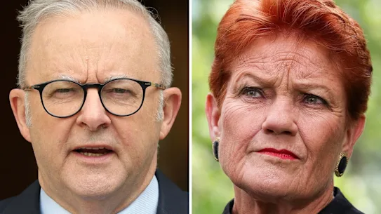 Le Premier ministre Anthony Albanese et la dirigeante de One Nation, Pauline Hanson.