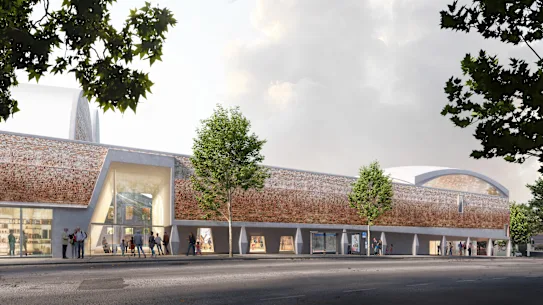Vues sur la façade du musée le long de Harris St.