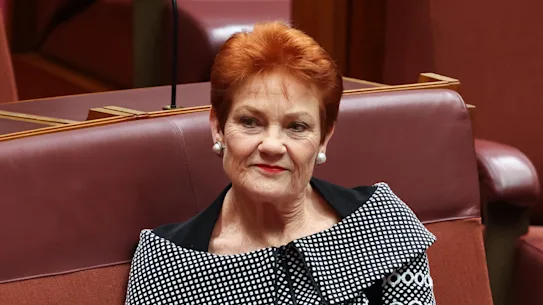 La sénatrice Pauline Hanson, leader de One Nation, au Sénat, au Parlement de Canberra, le mercredi 24 juin 2026. Fedpol Photo : Alex Ellinghausen