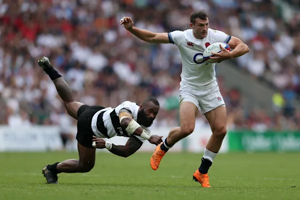 Semi Radradra en action pour les Barbarians contre l'Angleterre en 2018.