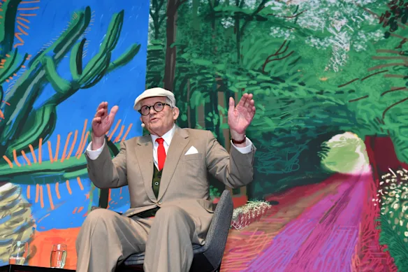 L'artiste lors de l'ouverture de son exposition David Hockney: Current en 2016, à la National Gallery of Victoria.