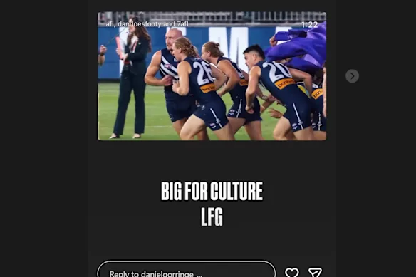 Dan Gorringe a été impliqué dans le blitz des médias sociaux lors du match Dockers-Swans de jeudi soir. 