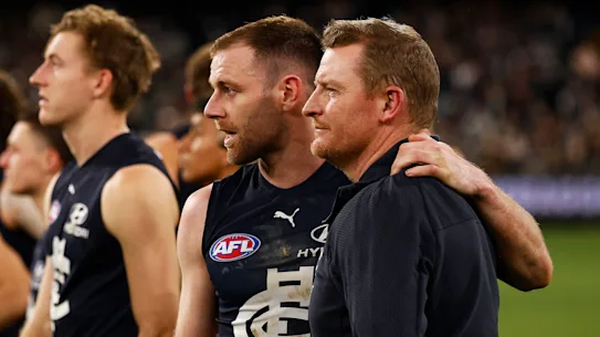 Sam Docherty avec Michael Voss, alors entraîneur du Carlton.