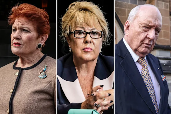 Pauline Hanson, Teena McQueen et Alan Jones.