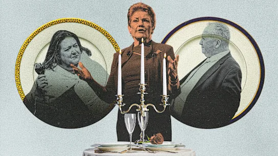 Pauline Hanson et Barnaby Joyce ont assisté à des dîners de collecte de fonds organisés par la milliardaire minière Gina Rinehart (à gauche).