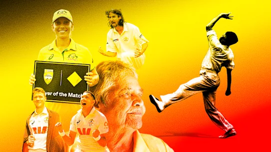 Les joueurs de cricket autochtones Ash Gardner (en haut), Jason Gillespie, Brendan Doggett (en bas à gauche), Scott Boland et Aunty Faith Thomas. L’héritage autochtone de Ron Gaunt (à droite) était jusqu’à présent un secret.