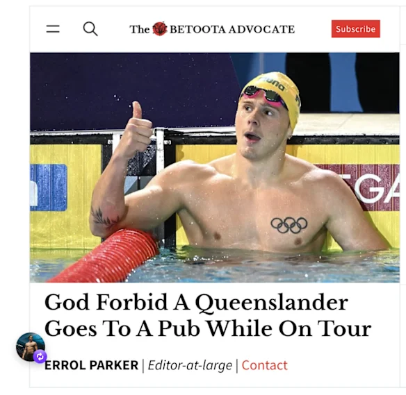 Un article satirique de Betoota Advocate qu'Isaac Cooper a partagé sur Instagram.