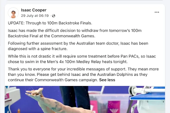 Une publication sur la page Instagram des officiels d'Isaac Cooper pendant les Jeux du Commonwealth.