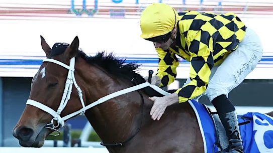 James McDonald donne une tape à Autumn Glow après sa victoire aux Winx Stakes samedi à Randwick.