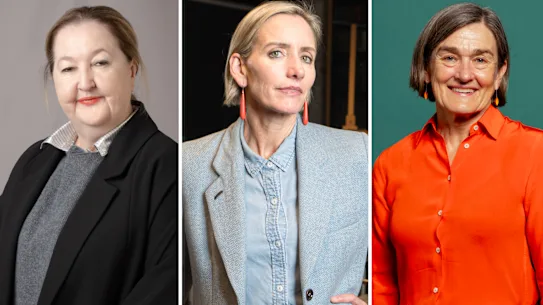 La patronne sortante de Powerhouse Parramatta, Lisa Havilah, la directrice générale par intérim nouvellement nommée Abbie Galvin et la conseillère stratégique Louise Herron. 
