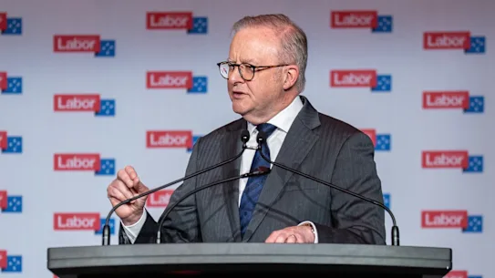 Le Premier ministre Anthony Albanese s'adresse dimanche à la conférence de l'État travailliste du Queensland à Brisbane.