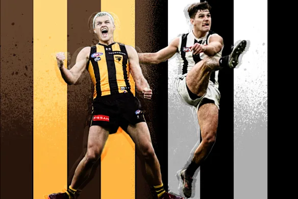 La star de l'aubépine Jack Ginnivan et Lachie Schultz de Collingwood.