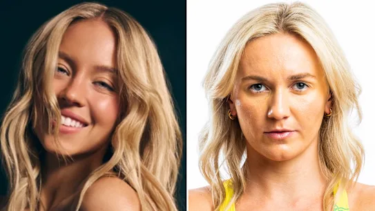 Sydney Sweeney (à gauche) pose pour sa publicité controversée de Novig, critiquée par l'olympienne Ariarne Titmus.