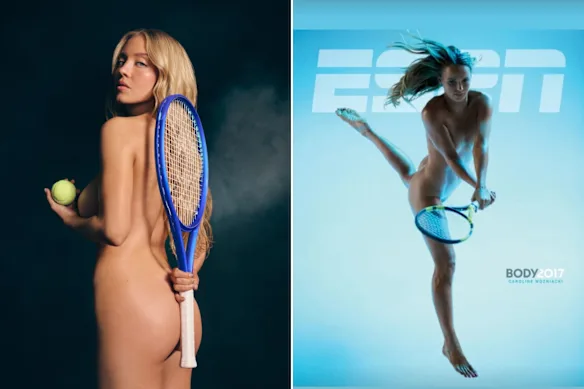Sweeney dans la publicité Novig et une couverture ESPN qu'elle a publiée sur ses histoires Instagram, mettant en vedette la championne de tennis Caroline Wozniacki. 