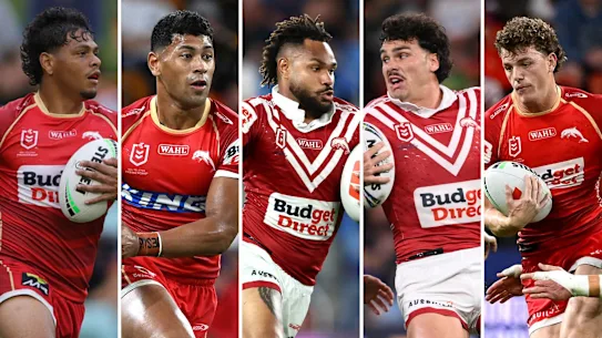 « Fab Five » des Dolphins : (de gauche à droite) Selwyn Cobbo, Jamayne Isaako, Hamiso Tabuai-Fidow, Herbie Farnworth, Jack Bostock.
