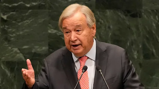Le secrétaire général des Nations Unies, António Guterres, prononce un discours au siège de l'ONU à New York.