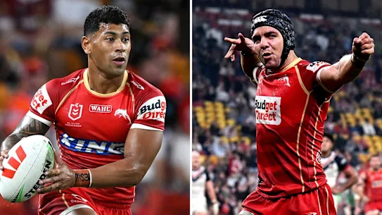 Jamayne Isaako (à gauche) et Kodi Nikorima (à droite) appelleront le Suncorp Stadium leur terrain pour la dernière fois lors de l'affrontement final préliminaire de vendredi avec les Roosters.
