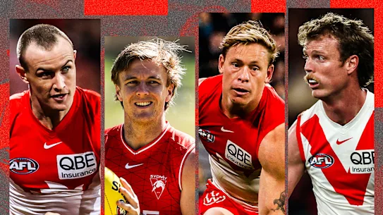 Joueurs des Sydney Swans (de gauche à droite) Chad Warner, James Jordan, Isaac Heeney et Nick Blakey.