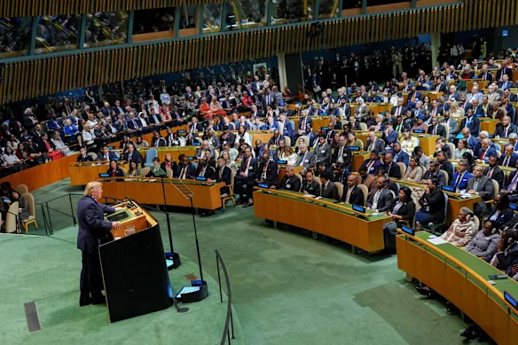 Le président américain Donald Trump s'adressant mardi (heure américaine) à l'Assemblée générale de l'ONU.