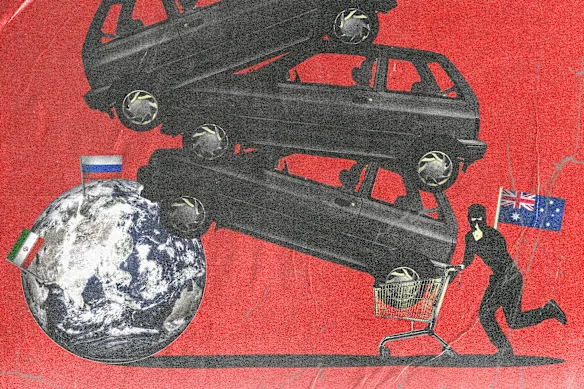 Les voitures australiennes volées sont expédiées à l'étranger, démontées et vendues en Iran et en Russie, où le marché noir des pièces de rechange introduites en contrebande est devenu très lucratif.