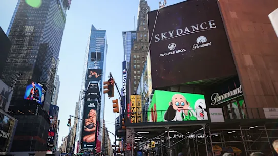 Signalisation Skydance à Times Square, New York, cette semaine.