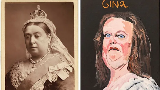 Esprits apparentés : la reine Victoria par Alexander Bassano, 1887, et le portrait de Gina Rinehart par Vincent Namatjira.