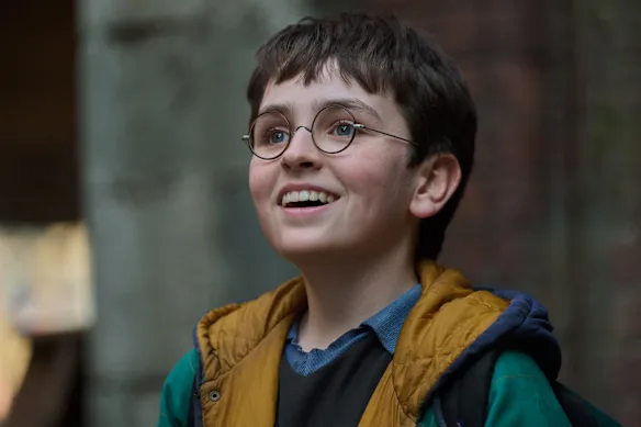 Dominic McLaughlin dans le rôle d'Harry Potter dans la série télévisée Harry Potter.