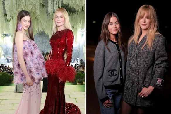 Sunday Rose et Nicole Kidman au Met Gala 2026 (à gauche) ; Kidman et Faith Urban à la Fashion Week de Paris.