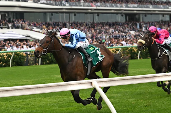 Blake Shinn sur True Rebel a remporté la troisième course le jour de Cox Plate.