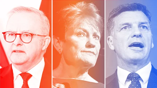 Anthony Albanese, Pauline Hanson et Angus Taylor. 